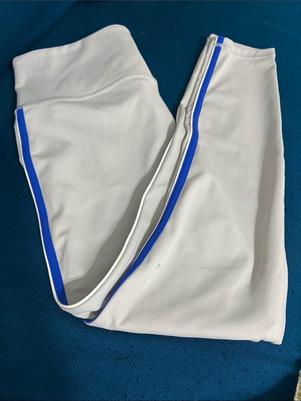 Athleta Leggings with Bright Blue Side Stripe